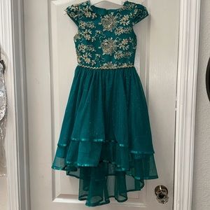 Rare Edition Girls green and gold tule dress cap sleeve